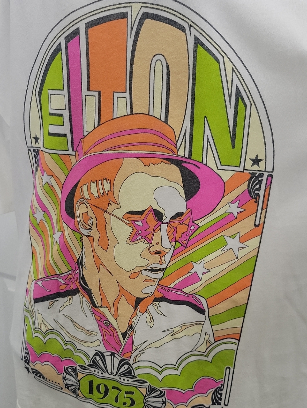 Daydreamer Elton Graphic Tee - Cream with Pink, Orange & Lime Size Small